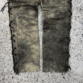 1990S RICHA AGED FADED BIKER LEATHER LACE PANTS