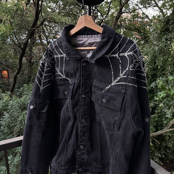 Sp5der Worldwide Rhinestone Denim Jacket