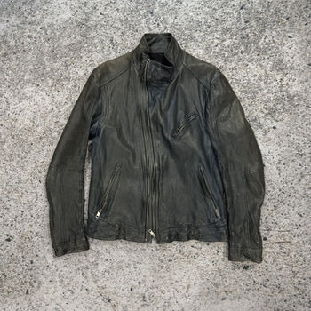 Aged Leather Double Zip Asymmetric Racer Custom Jacket