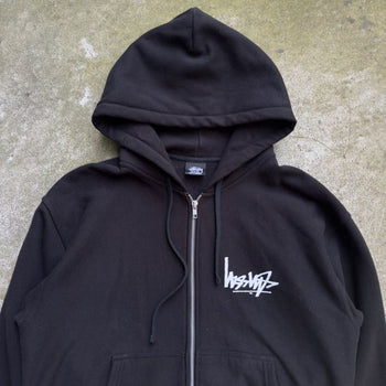 STUSSY FLIPPED LOGO ZIP UP HOODIE BLACK