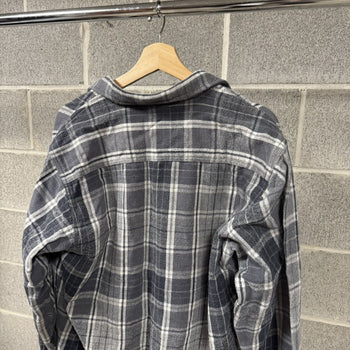 1990s Faded Grey Plaid Grunge Flannel Shirt
