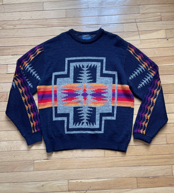 1980S PENDLETON WESTERN WEAR AZTEC KNIT WOOL SWEATER