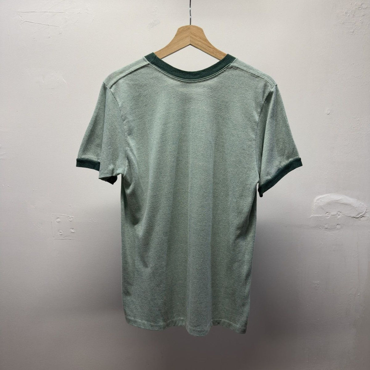 Vintage 1970s Made in USA Paper Thin Soft Heather Green Ringer Tee