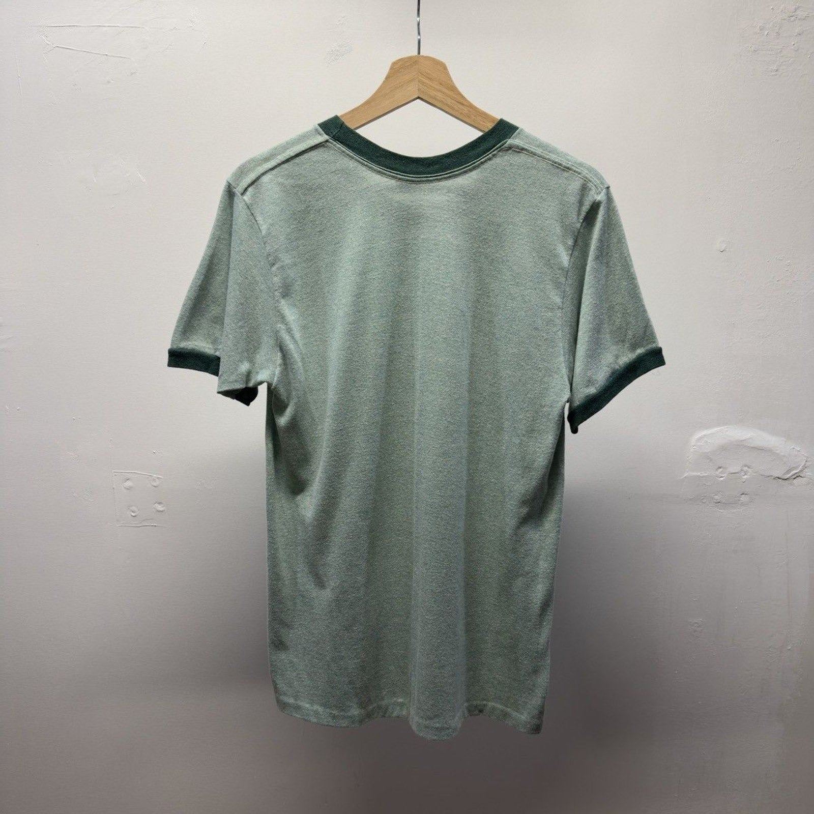 Vintage 1970s Made in USA Paper Thin Soft Heather Green Ringer Tee