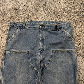 Pantalones vaqueros Carhartt de doble rodilla de la década de 1990, desgastados y desgastados