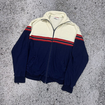 1980s Cotton Acrylic Striped Zip Up Track Jacket