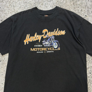 Camiseta de motocicletas Fatboy descoloridas de Harley Davidson de los años 90