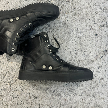 HELMUT LANG BLACK SMOOTH LEATHER HIGH TOP SNEAKER BOOTS