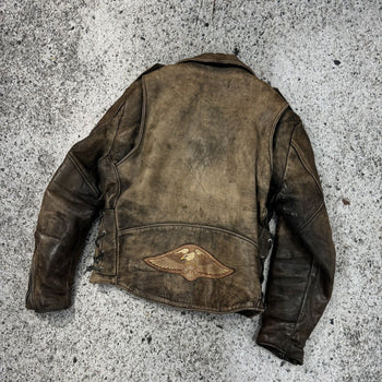 1990S AGED FADED LEATHER MOTORCYCLE JACKET