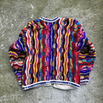 1980S / 1990S CUGGI COOGI MULTI COLOR KNIT CARDIGAN SWEATER