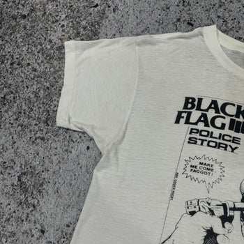 1980s THRASHED BLACK FLAG 4 POLICE STORY TEE