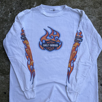 2000S HARLEY DAVIDSON FADED THRASHED FLAME LOGO LONGSLEEVE TEE