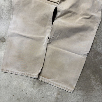 VINTAGE CARHARTT THRASHED FADED TAN DENIM DOUBLE KNEE PANTS