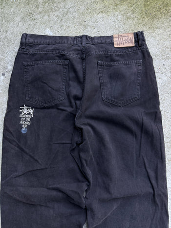 STUSSY WASHED CANVAS BLACK 8 BALL BIG OL’ JEANS