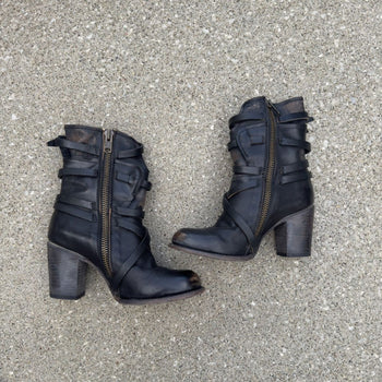 2000s Freebird Women's Lace Strap Faded Leather Boots