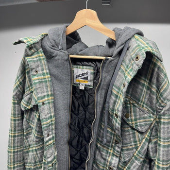 2000s Faded Hooded Flannel Zip Up Jacket
