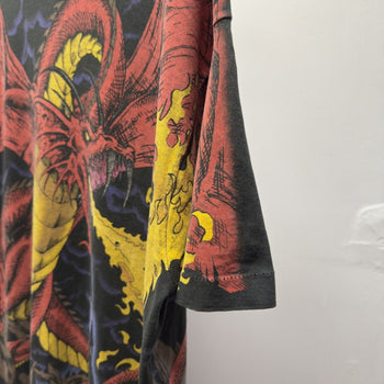 Vintage 1990s Liquid Blue Dragon Faded Distressed All Over Print Tee