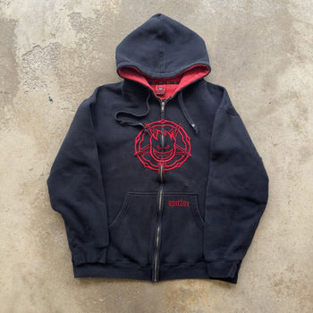 2000S Y2K SPITFIRE WHEELS SKATER ZIP UP HOODIE BLACK RED L