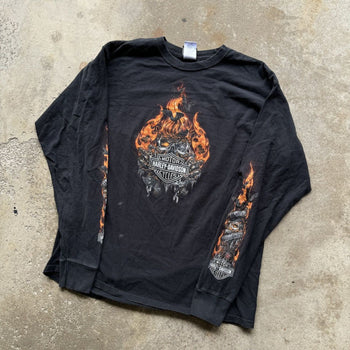 2010S HARLEY DAVIDSON FLAME SKULL LONGSLEEVE TEE