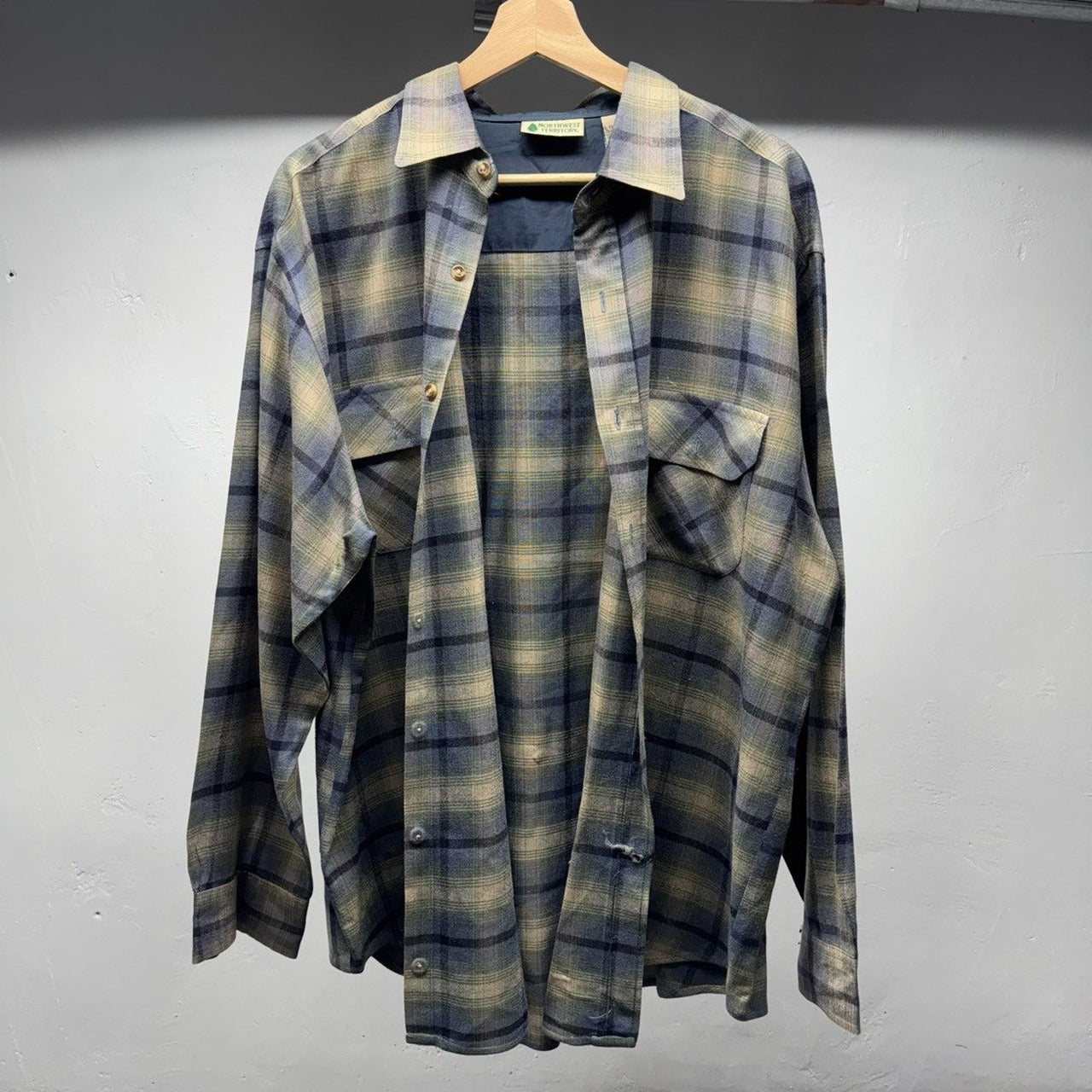 1990s Faded Distressed Plaid Flannel Shirt