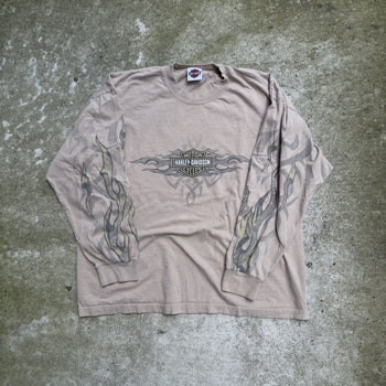 2000S HARLEY DAVIDSON TAN FLAME LOGO LONGSLEEVE TEE