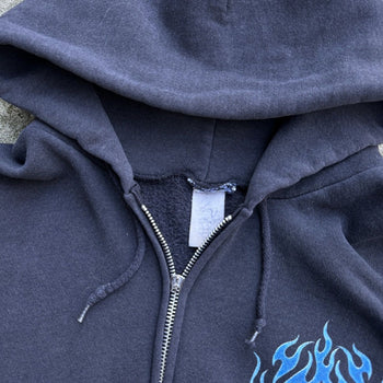 2000s HARLEY DAVIDSON FADED BLUE SKULL FLAME ZIP UP HOODIE