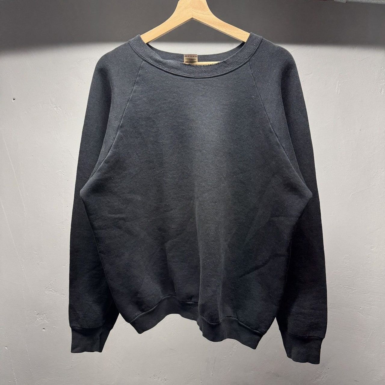 1990s Thrashed Faded Distressed Blank Black Raglan Sweatshirt