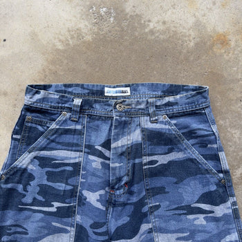 2000s Y2K BLUE CAMO BAGGY SKATER DENIM JEAN SHORTS JORTS