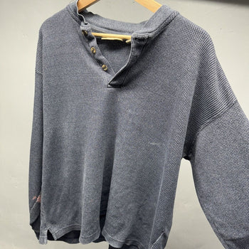 1990s Thrashed Faded Distressed Ribbed Cotton Henley Shirt