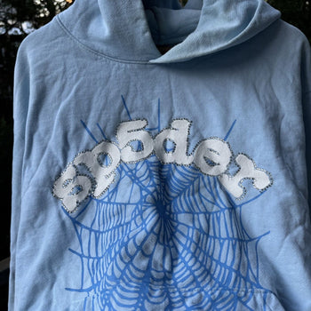Sp5der Blue Rhinestone Hoodie