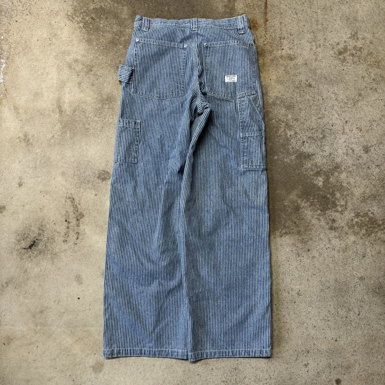 2000s GAP CONTRACTOR PINSTRIPE BAGGY WIDE LEG DENIM JEANS