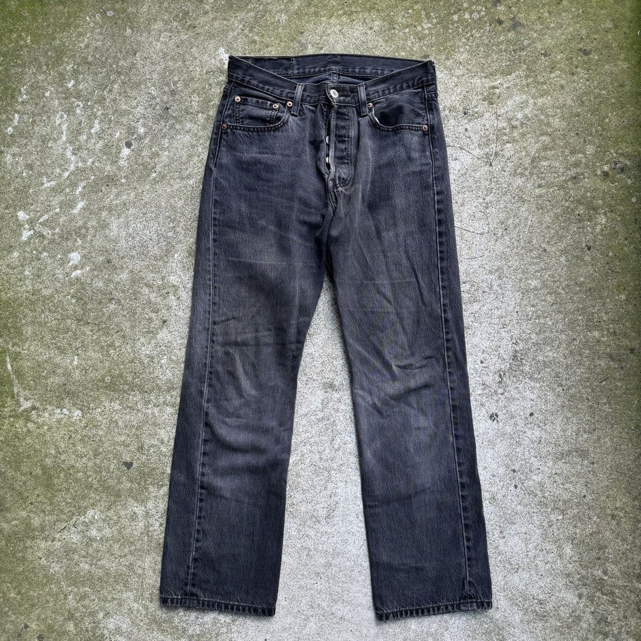 2000S LEVI’S 501 FADED BLACK STRAIGHT LEG DENIM JEANS