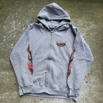 2000S HARLEY DAVIDSON FADED GREY FLAME ZIP UP HOODIE