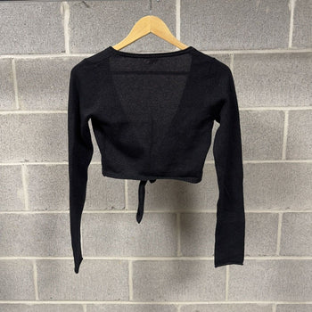 1990s Women's Metallic Cropped Tie Longsleeve Blouse Sweater