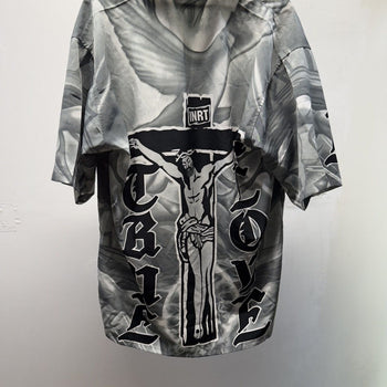 Vintage 2000s Jesus True Love Crucifix Camp Collar Shirt