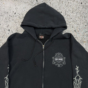 2000s Harley Davidson Faded Metal Tribal Flame Zip Up Hoodie