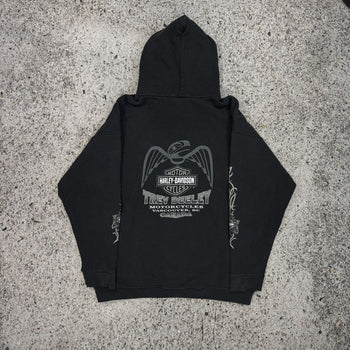 2000s Harley Davidson Faded Metal Tribal Flame Zip Up Hoodie
