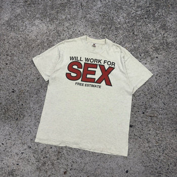 Camiseta desgastada y desgastada de los años 90 "Trabajaré por sexo"