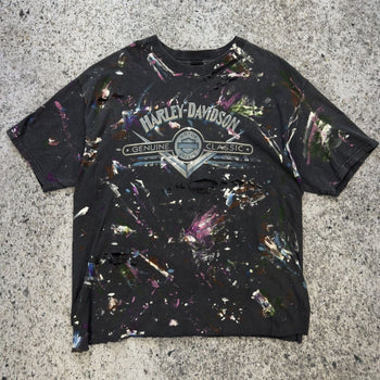 1990s Harley Davidson Thrashed Paint Splattered Tee