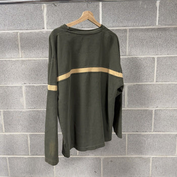 1990s Striped Green Ribbed Longsleeve Thermal Shirt
