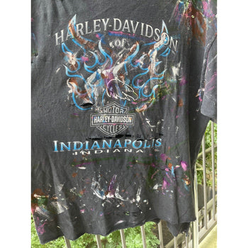 1990s HARLEY DAVIDSON THRASHED PAINTED LOGO FLAME TEE