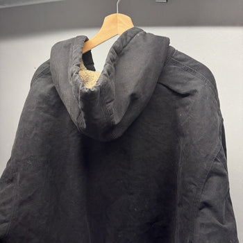 2000s Walls Faded Black Hooded Zip Up Sherpa Lined Work Jacket