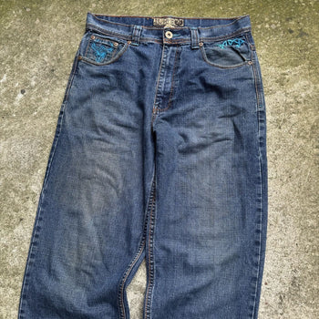 2000s Y2K BAGGY DRAGON CROSS FLAME DENIM SKATER JEANS