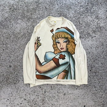 2000s Ed Hardy Faded Thrashed Distressed Nurse Longsleeve