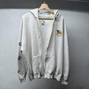 1990s Faded Distressed Pug Dog Zip Up Hoodie