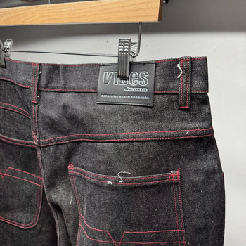 1990s Y2K Black Raw Denim Baggy Wide Leg Skater Jeans