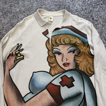 2000s Ed Hardy Faded Thrashed Distressed Nurse Longsleeve