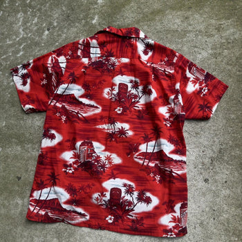 60s 70s ALOHA TIKI MADE IN HAWAII RED SHIRT