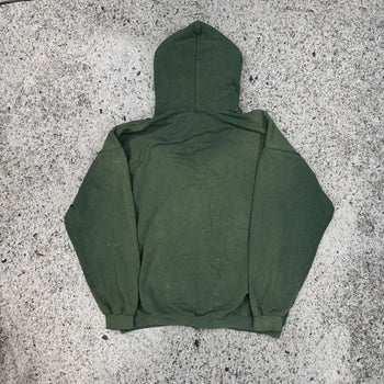 1990s OVERSIZED SUN FADED THRASHED GREEN MADE IN USA ZIP UP HOODIE