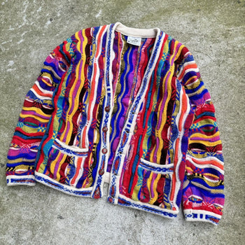 1980S / 1990S CUGGI COOGI MULTI COLOR KNIT CARDIGAN SWEATER